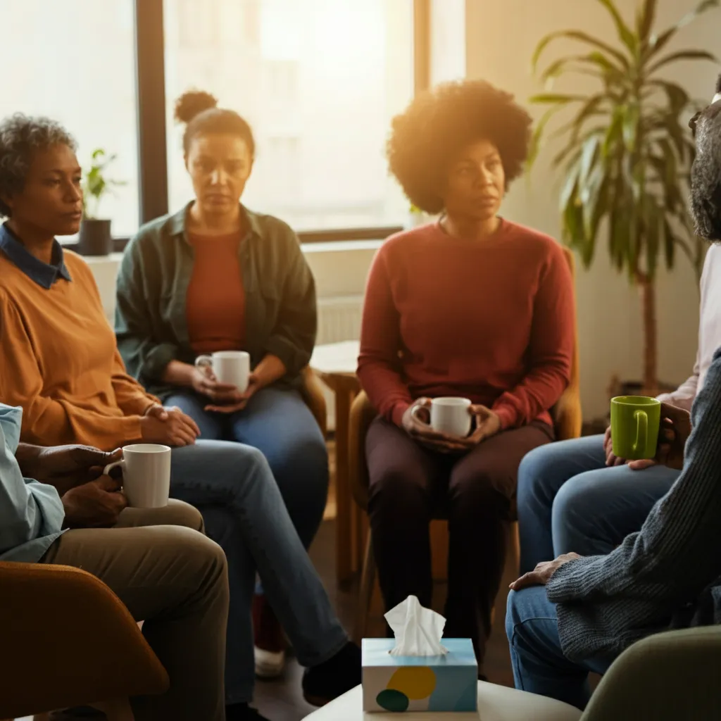 Diverse group of people connecting and supporting each other, representing the power of community in mental health recovery.