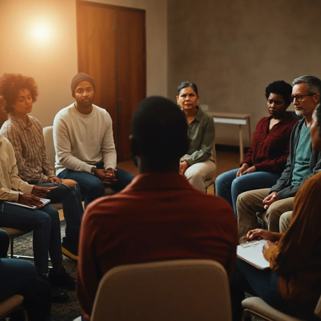 People connecting in a mental health support group, finding emotional support and community.