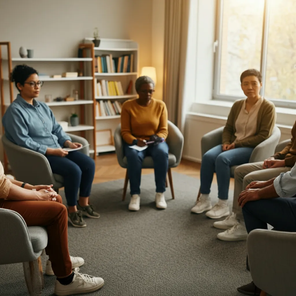 Diverse options for mental health support, including individual therapy, group therapy, online therapy, support groups, self-help resources, and community mental health centers.