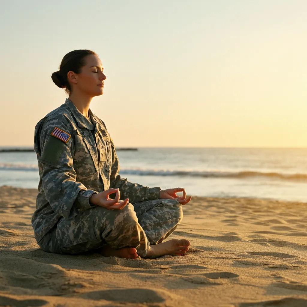 Various coping strategies for military personnel and veterans experiencing anxiety, including mindfulness, healthy living, and social support.