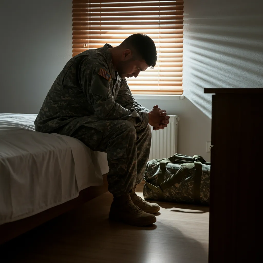 A supportive image representing military personnel and veterans coping with anxiety and finding resources for mental health.