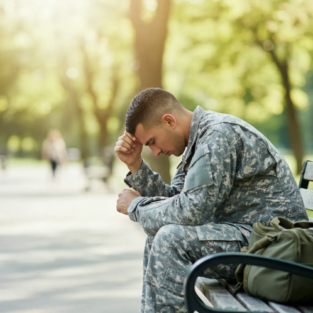 A supportive image symbolizing hope and strength for military personnel and veterans experiencing anxiety.