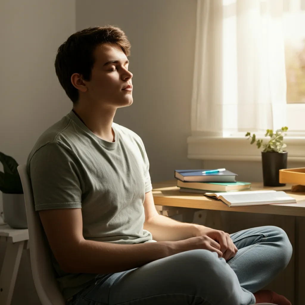 A student practicing mindfulness exercises to improve focus and concentration, helping manage ADHD-related challenges.