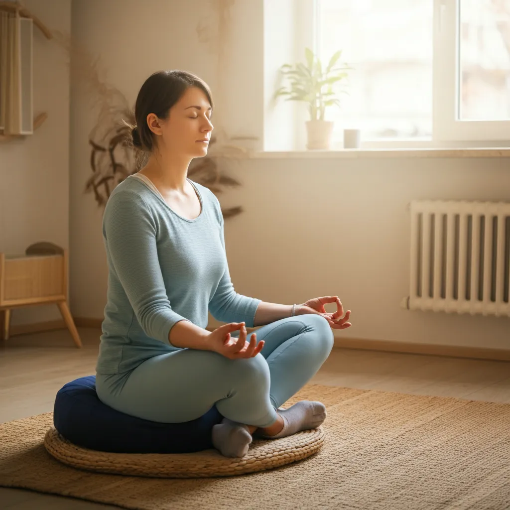 Person meditating peacefully, representing mindfulness and meditation techniques for managing ADHD symptoms and promoting relaxation.