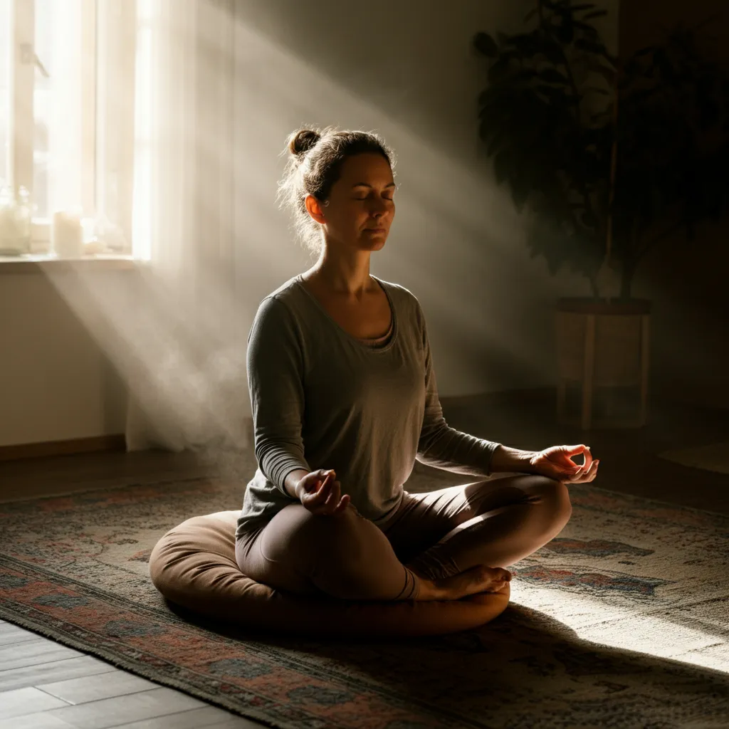 Person meditating peacefully, demonstrating mindfulness and emotional regulation techniques.