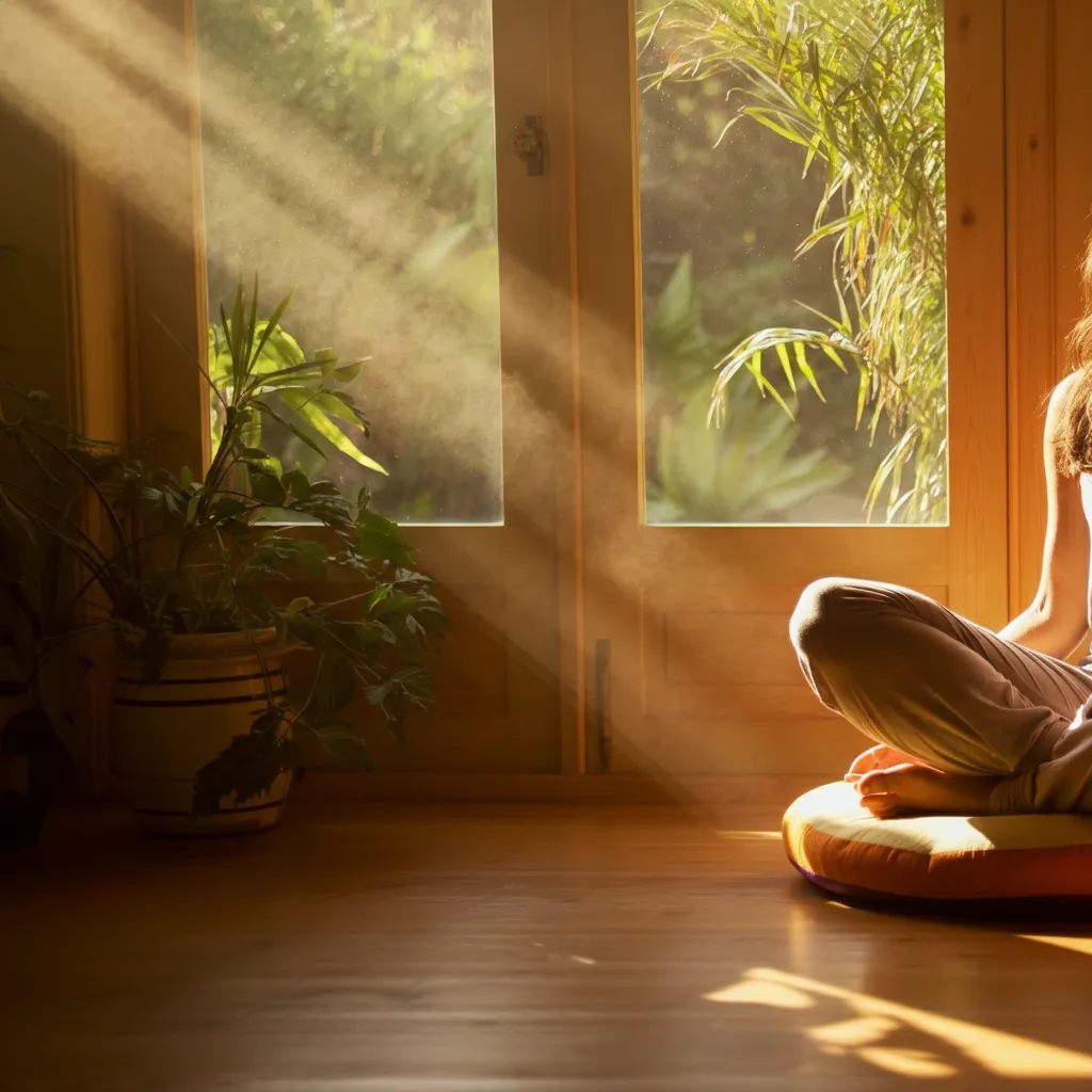 Person meditating peacefully, representing the concepts of mindfulness, meditation, and inner peace.