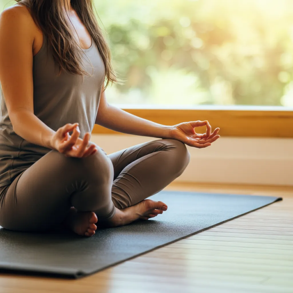 Person meditating peacefully, demonstrating mindfulness techniques for stress reduction and improved focus.