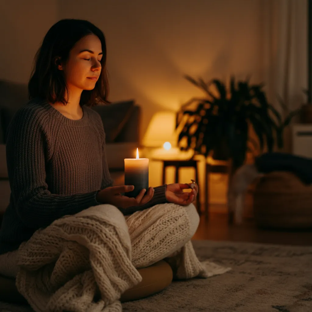 Person practicing mindfulness techniques, such as deep breathing or meditation, to find relief from anxiety.