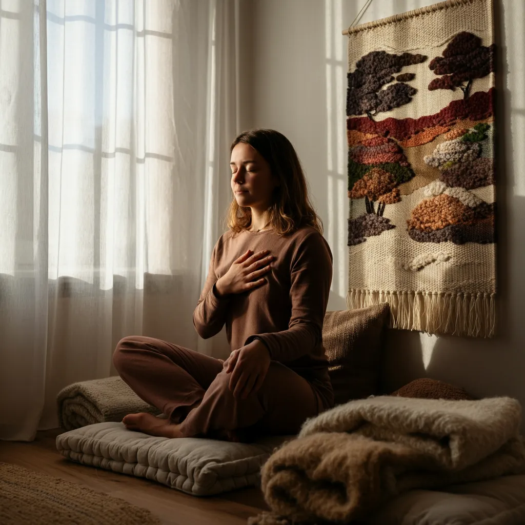 Person practicing mindfulness techniques for emotional regulation, such as mindful breathing or body scan meditation, to manage emotions and improve emotional well-being.