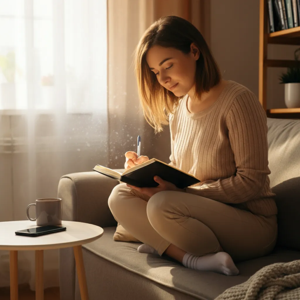 A visual representation of integrating a mood log with other self-care practices, such as journaling and mindfulness, to improve mental wellbeing.