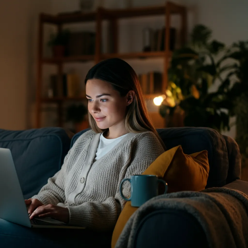 Person using a laptop to connect with an online anxiety support forum.