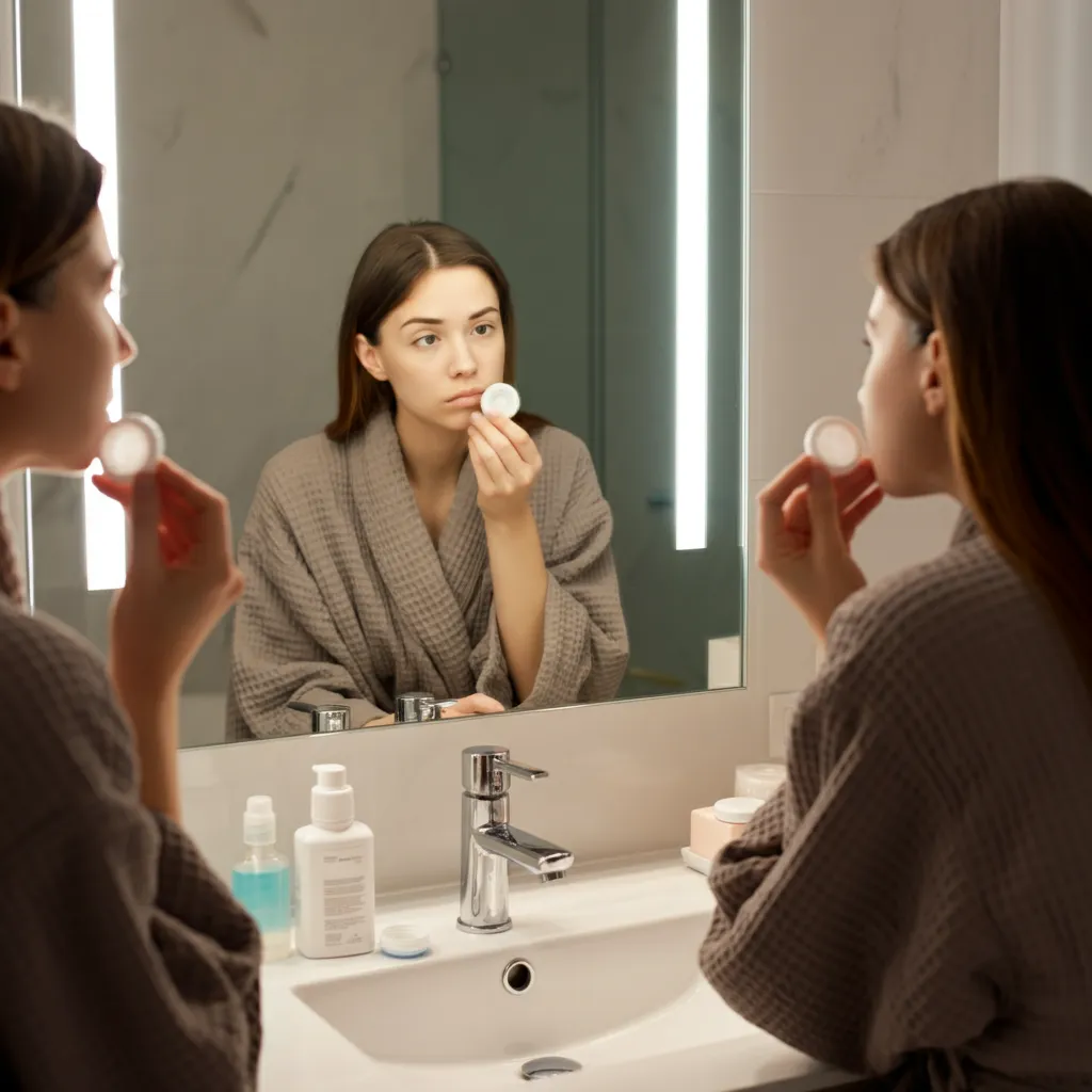 A person confidently inserting a contact lens, illustrating overcoming the fear of contact lenses.