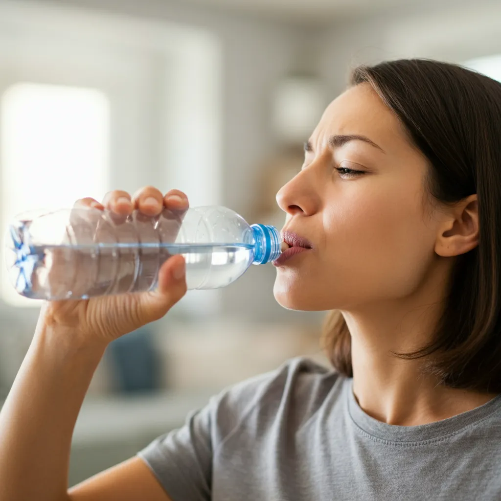 Person successfully swallowing a pill, overcoming fear and anxiety associated with phagophobia.