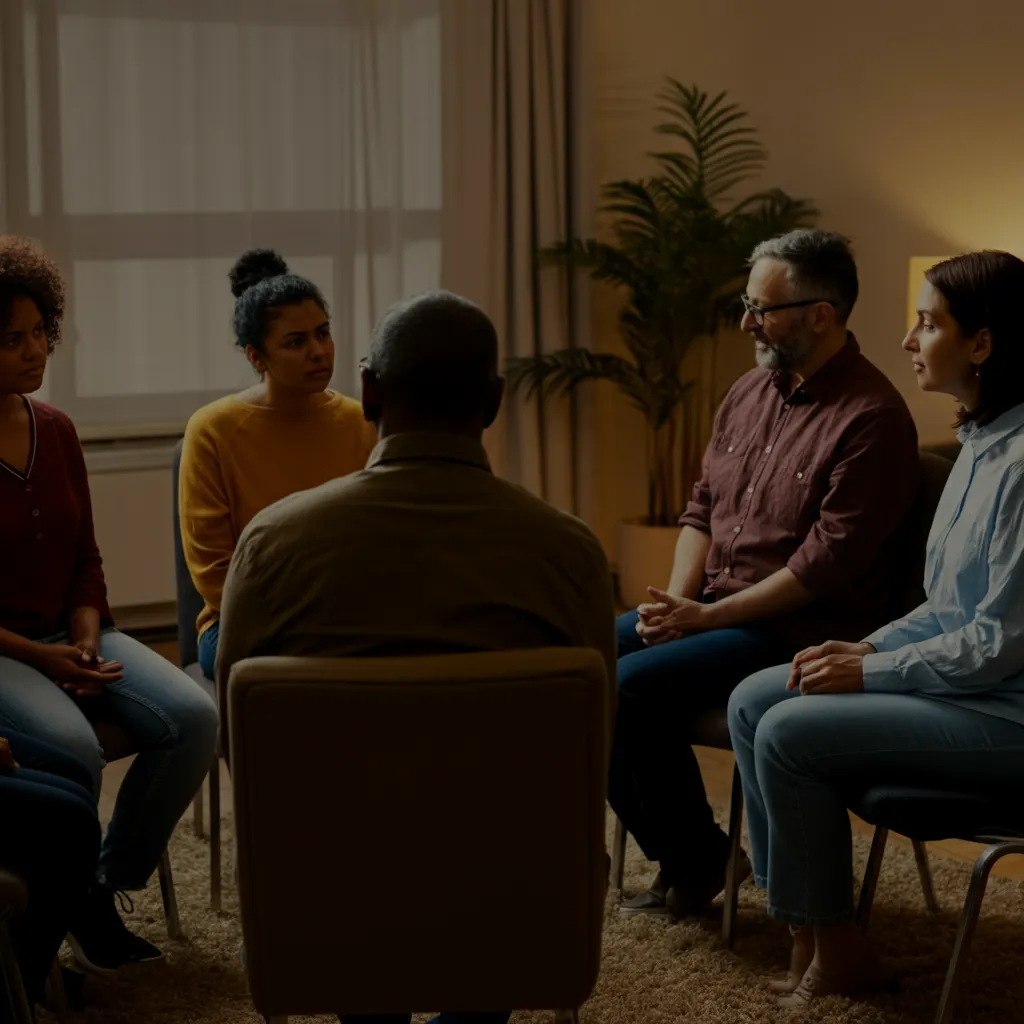 Diverse group of people connecting and supporting each other, symbolizing the power of peer support in building community.