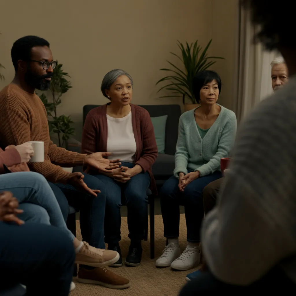 Diverse group of people connecting and supporting each other, representing the power of peer support in mental health.