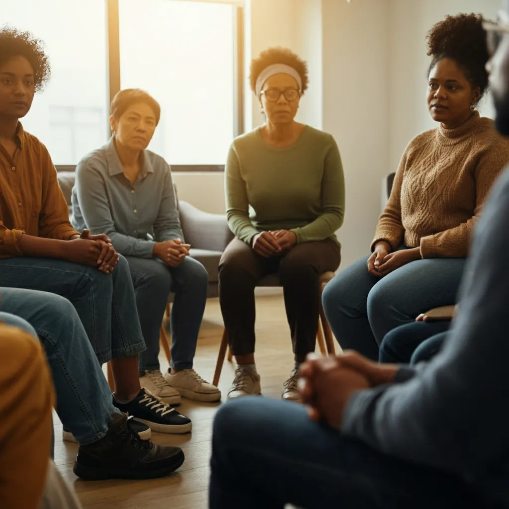 Diverse group of people connecting and supporting each other, representing the power of peer support in mental health.