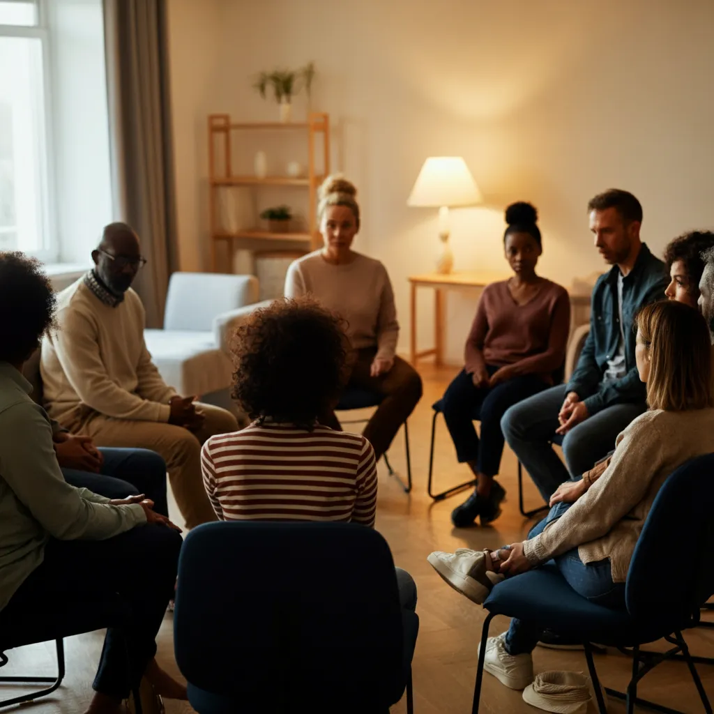 People connecting and communicating, representing a peer support group question and answer session.