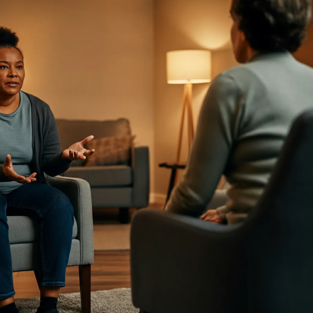 People in a peer support group setting demonstrating active listening and respecting boundaries, symbolizing confidentiality and trust.