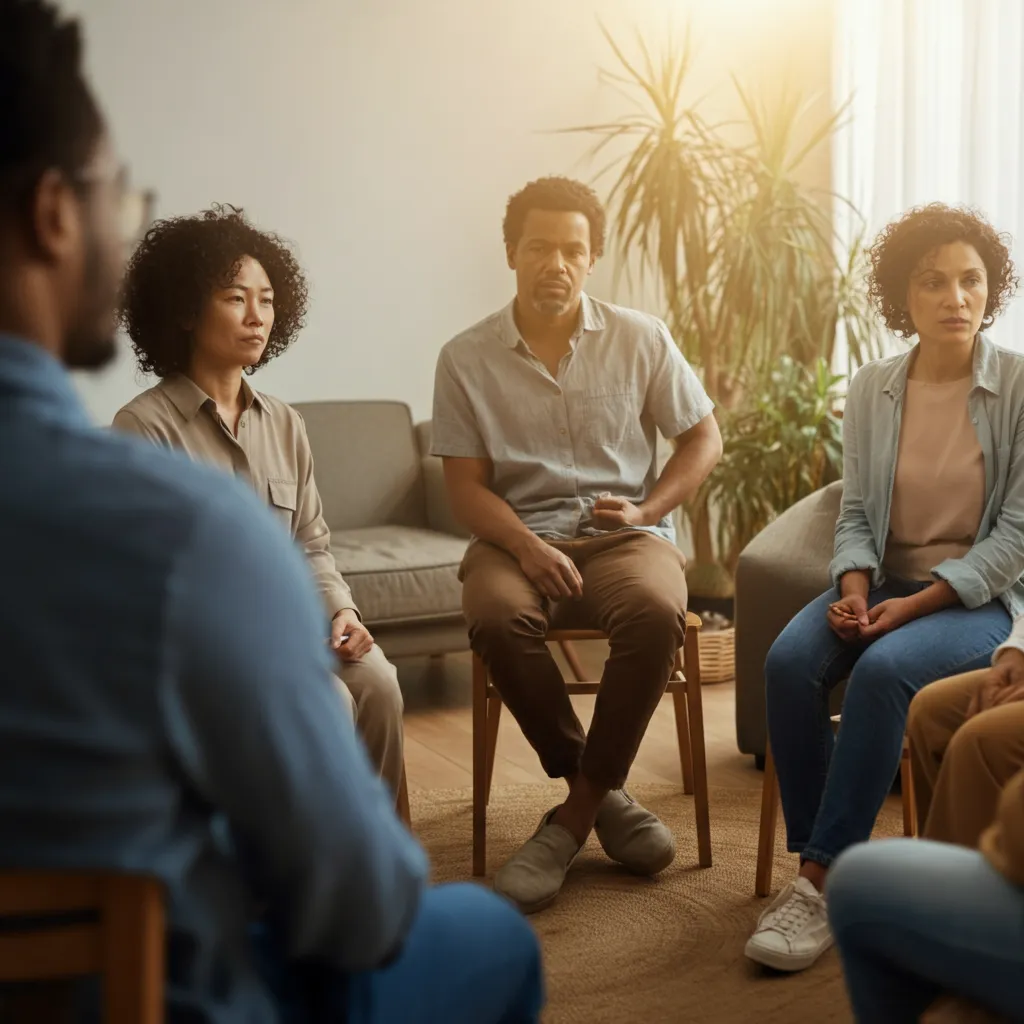 Diverse group of people connecting and supporting each other, representing the power of peer support in mental health.