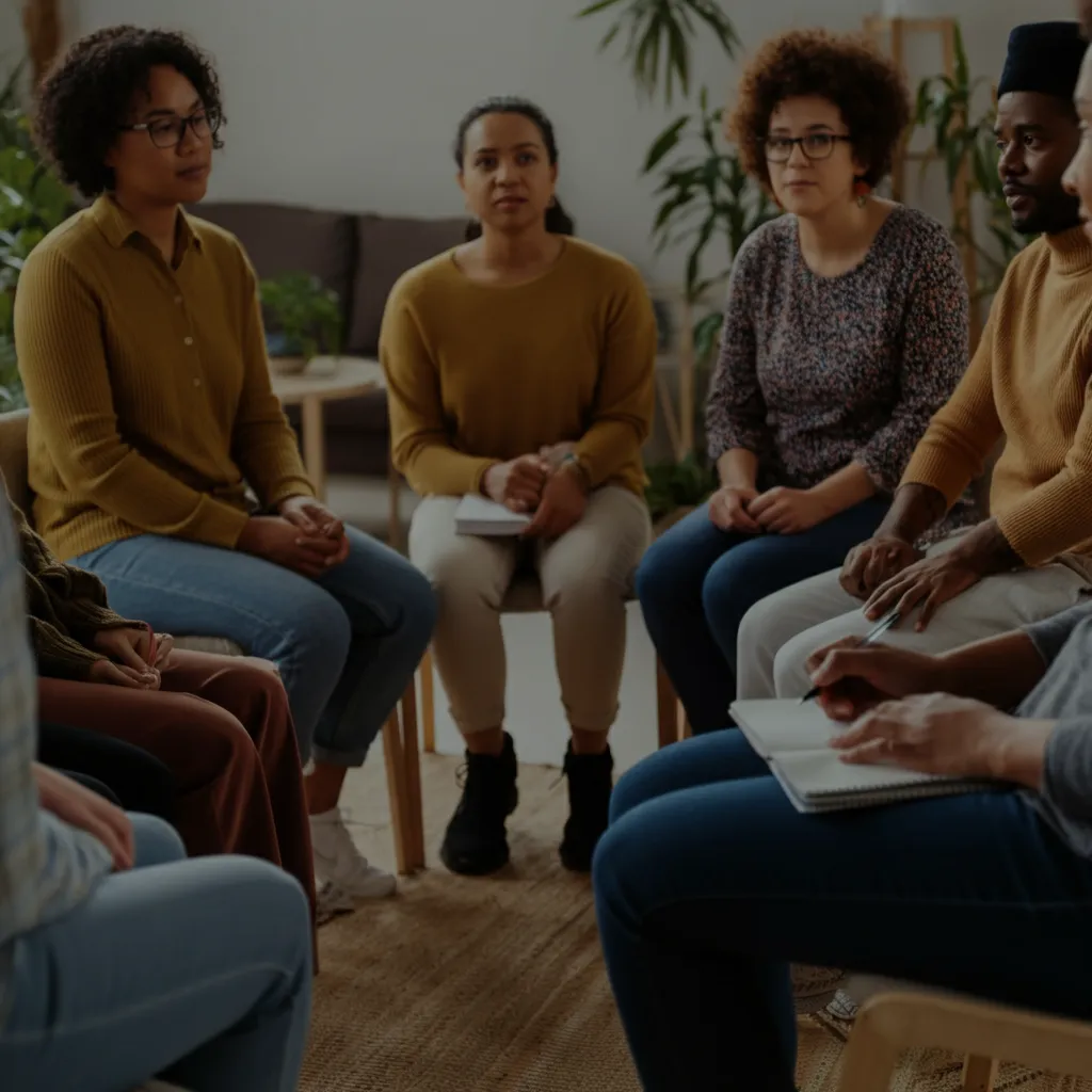 People connecting and supporting each other, representing the benefits of peer support for mental wellness.