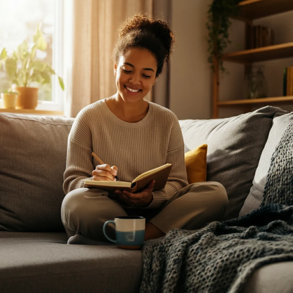 Woman finding peace and focusing on personal growth and healing after detaching emotionally from husband.