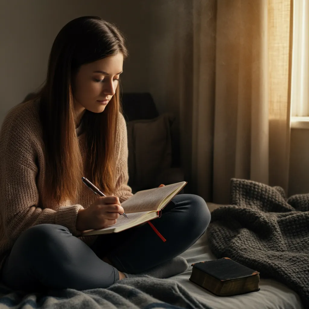 A person finding comfort and strength through prayer, demonstrating a personal prayer practice for coping with depression.