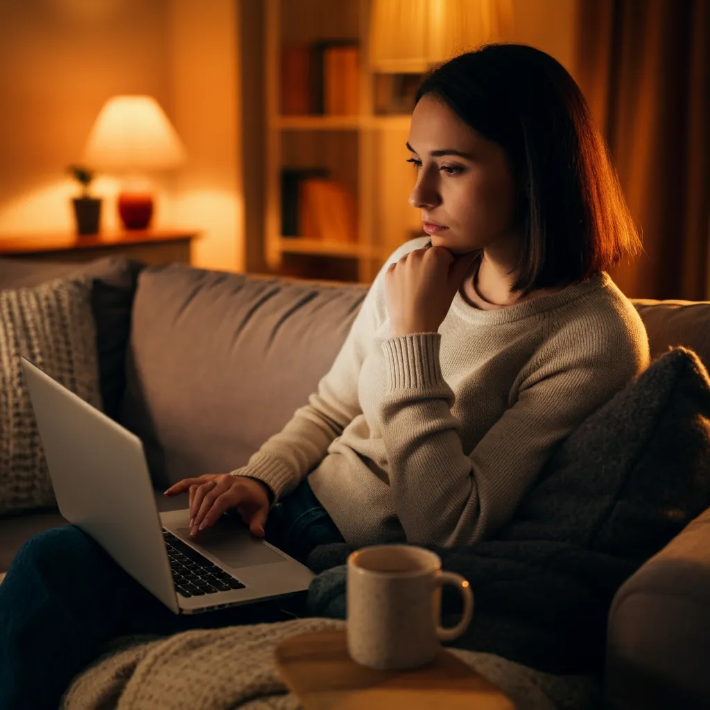 A person contemplating taking an online personality disorder test, considering the pros and cons while emphasizing the importance of professional evaluation for accurate diagnosis and treatment.