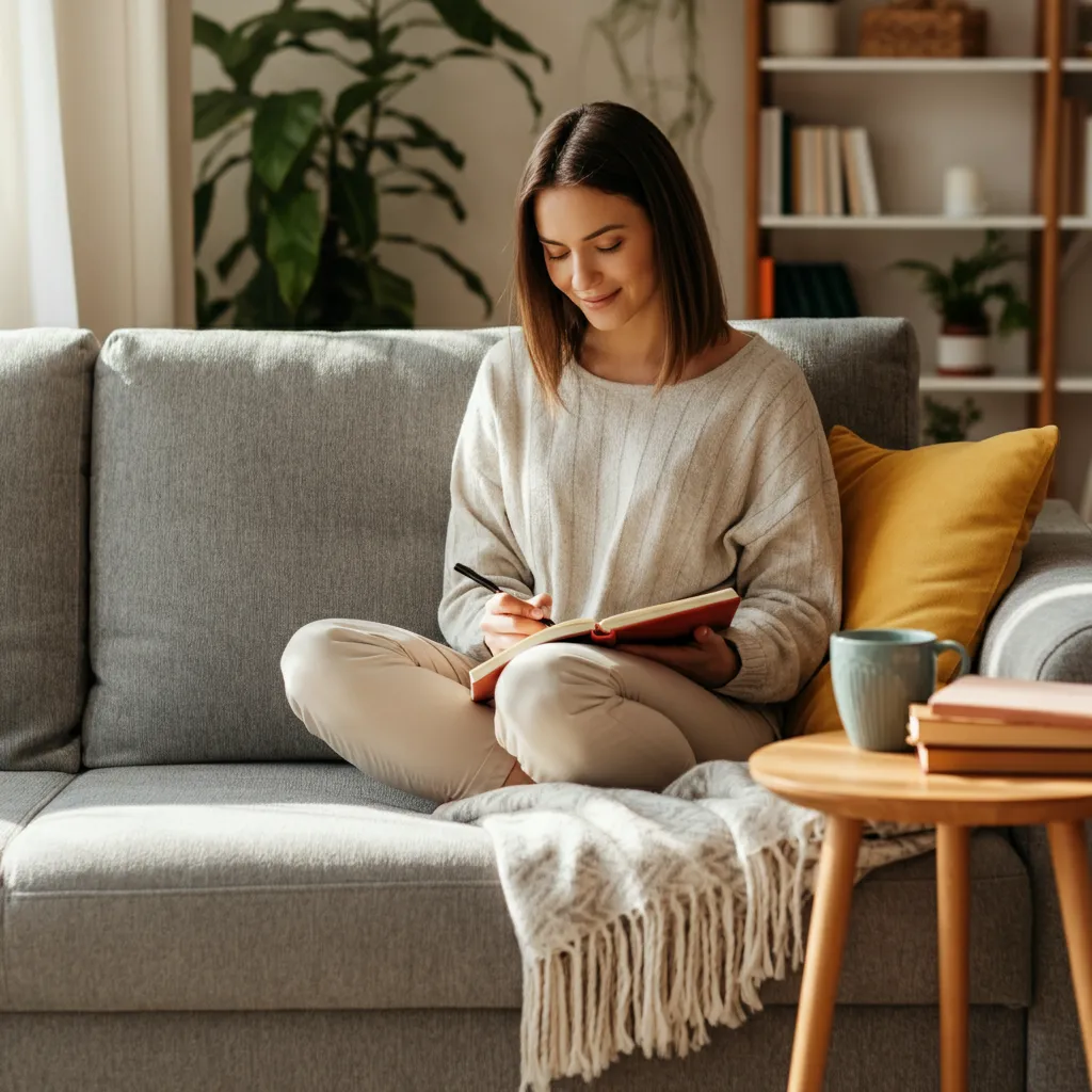 Person practicing self-care and mindfulness techniques for emotional wellbeing