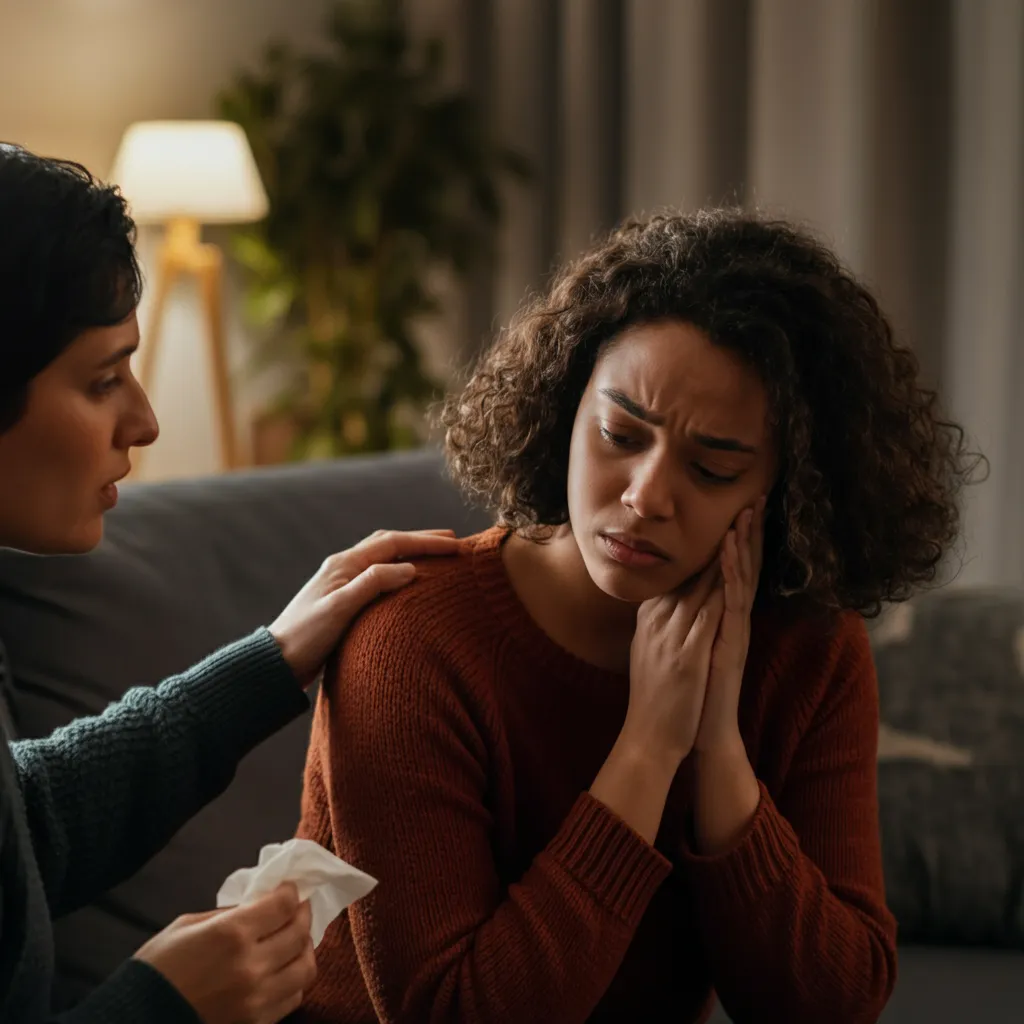 Person comforting a friend, demonstrating practical tips for helping someone with anxiety.