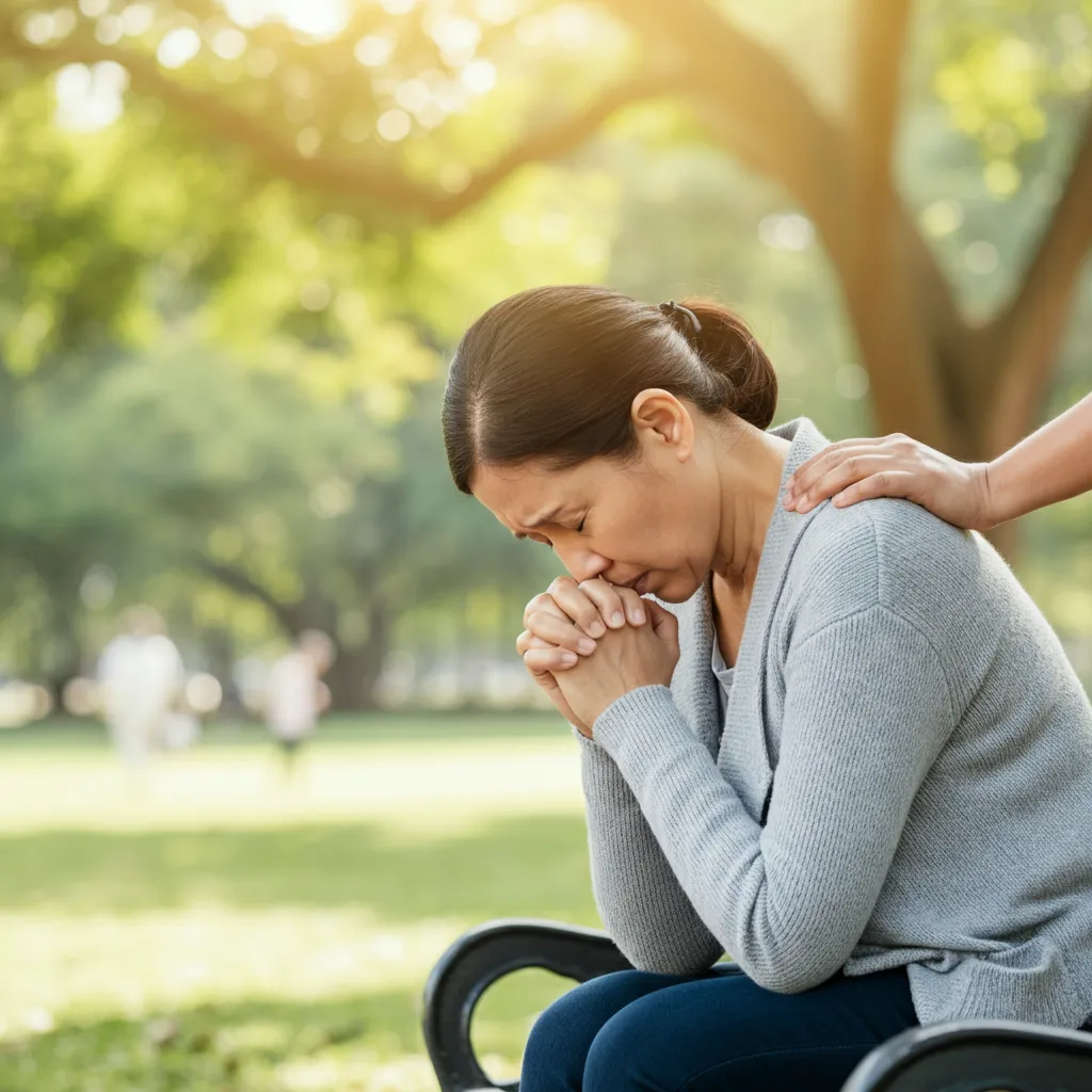 A person finding comfort and support through prayer, symbolizing hope and healing during depression.