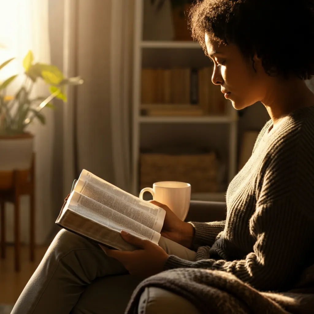 Person praying for comfort and guidance amidst fear and anxiety, referencing scriptures and finding solace in faith.