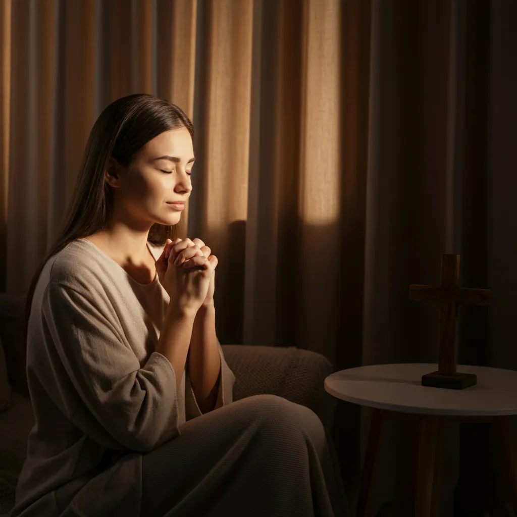 Person finding comfort and peace through prayer, demonstrating how prayer can be used to manage fear and anxiety.