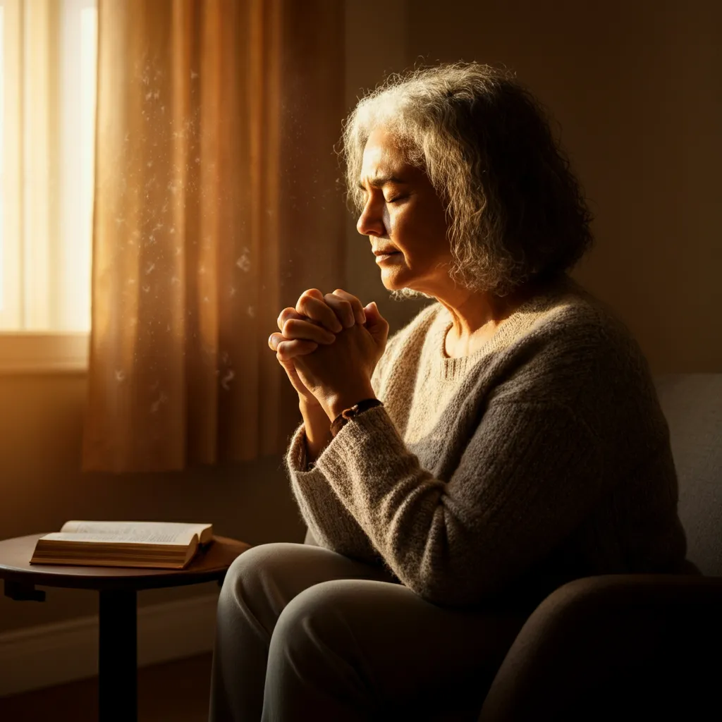 Person praying for anxiety relief and inner peace.