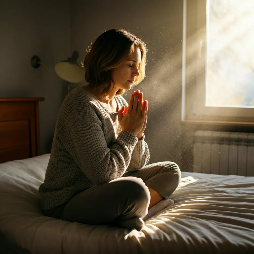 Person finding comfort and hope through prayer, symbolizing the power of prayer for depression and mental health.