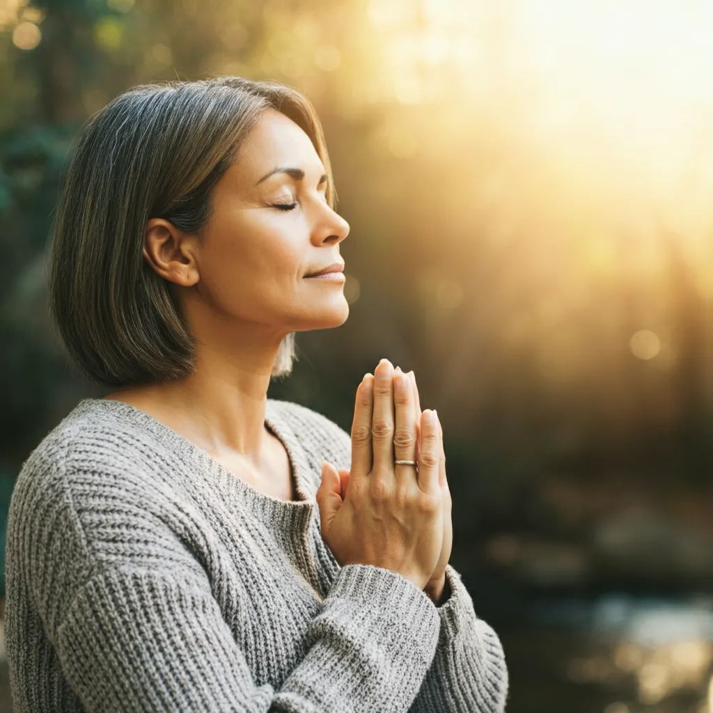 Person finding comfort and strength through prayer, illustrating hope and resilience in difficult times.