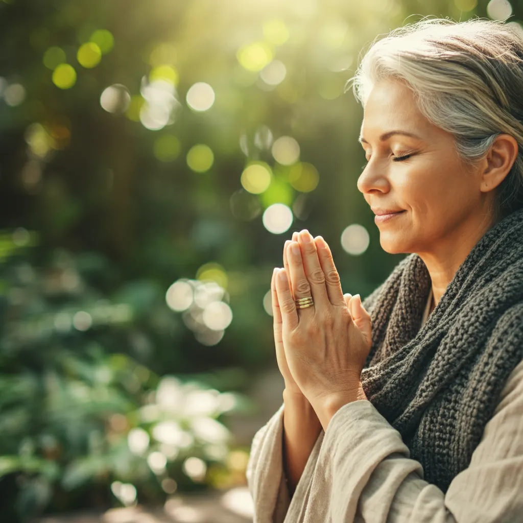 Person finding peace and anxiety relief through prayer and spiritual practices.