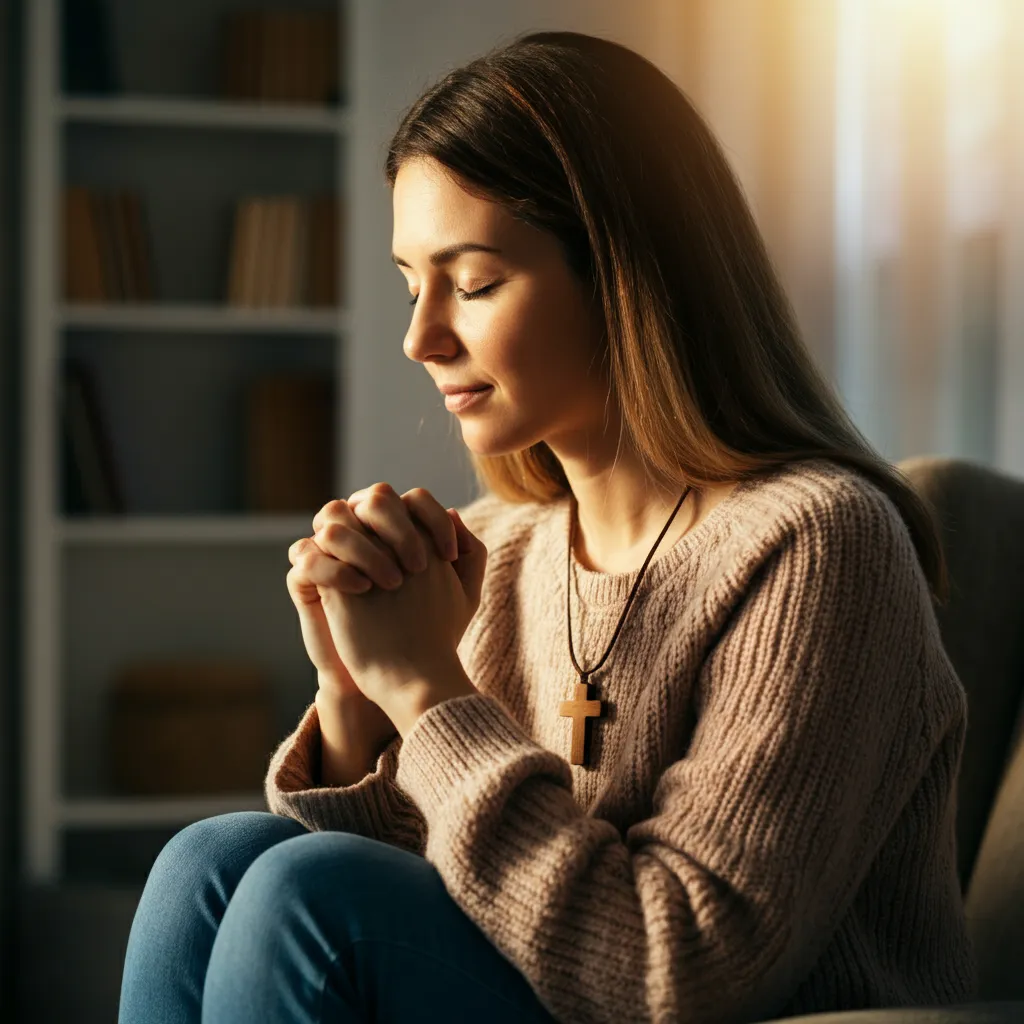 A person finding comfort and strength through prayer, highlighting the connection between prayer and mental health support.