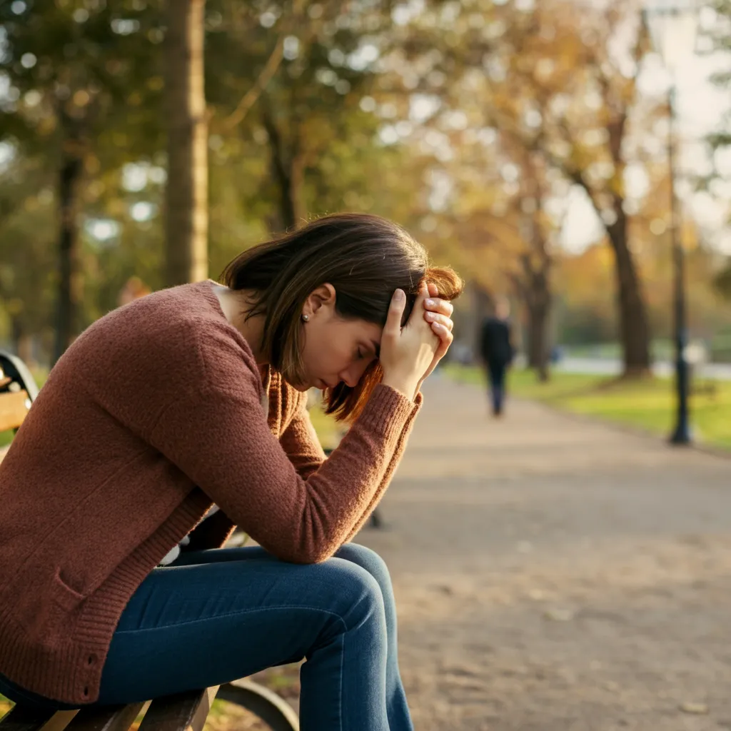 Person contemplating addiction recovery, representing the pre-contemplation stage of change.