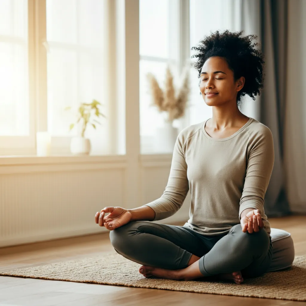 Person practicing mindfulness techniques to cope with pre-traumatic stress and anticipatory anxiety.