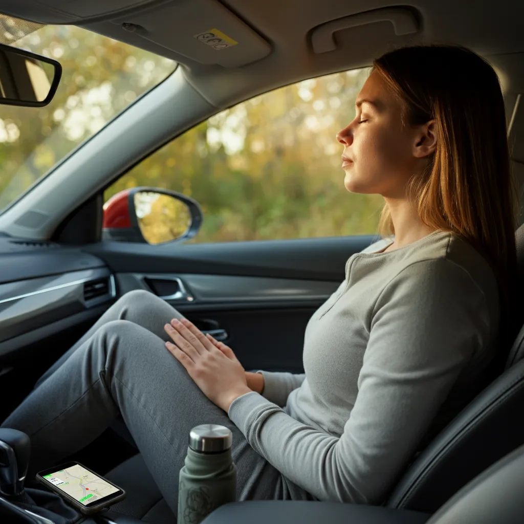 Person relaxing in their car, demonstrating tips for preventing panic attacks while driving.