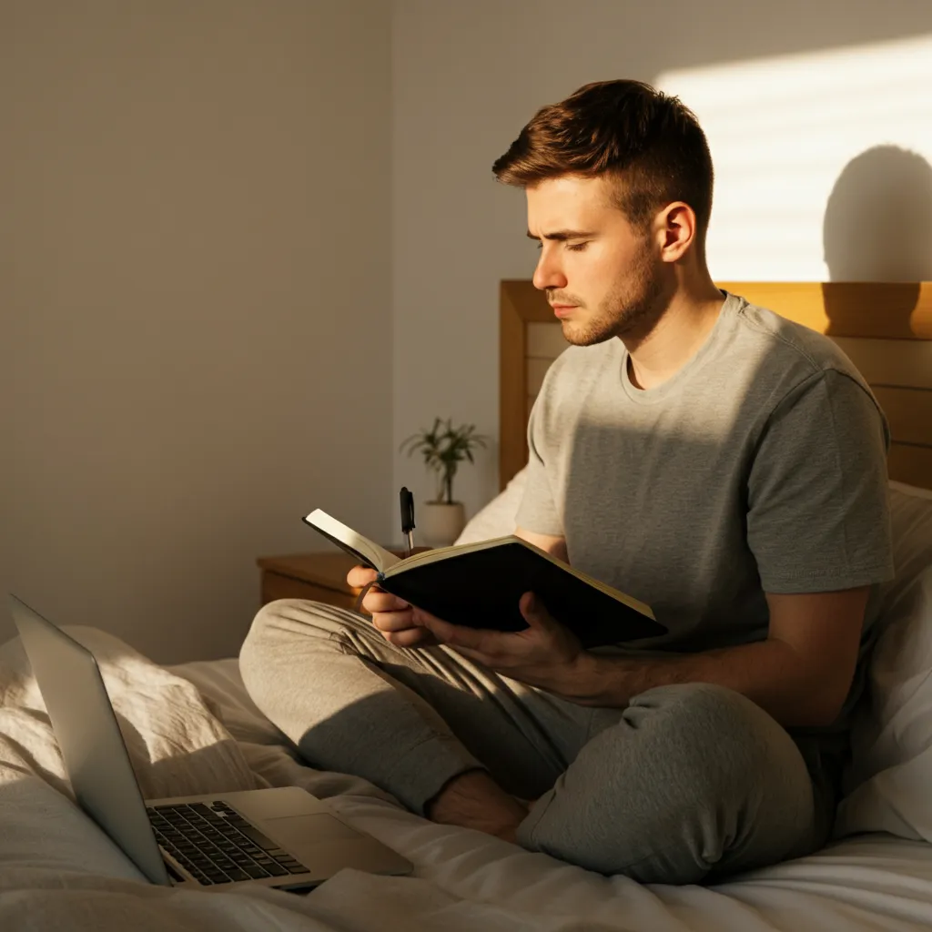 Person using a laptop with a determined expression, symbolizing the journey to quit porn using practical strategies and support.