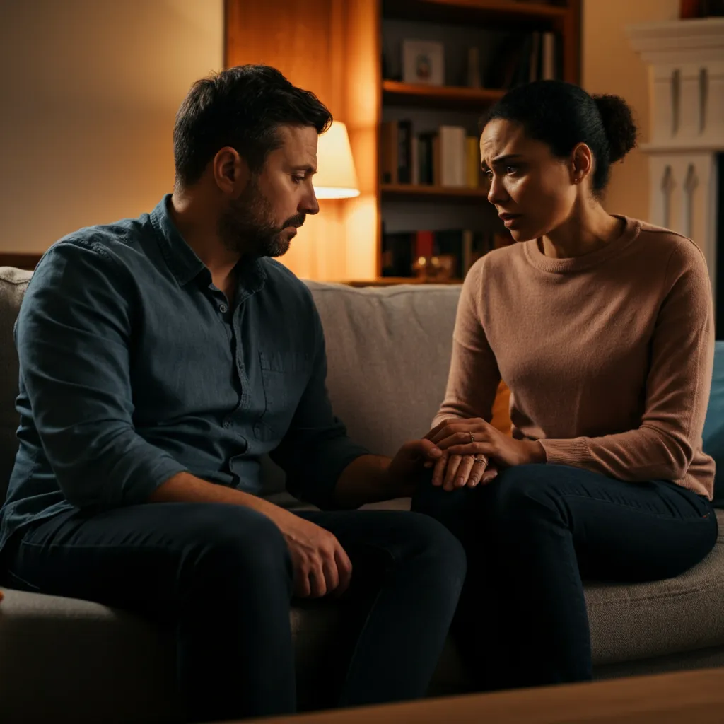 Couple rebuilding trust and reconnecting after infidelity.