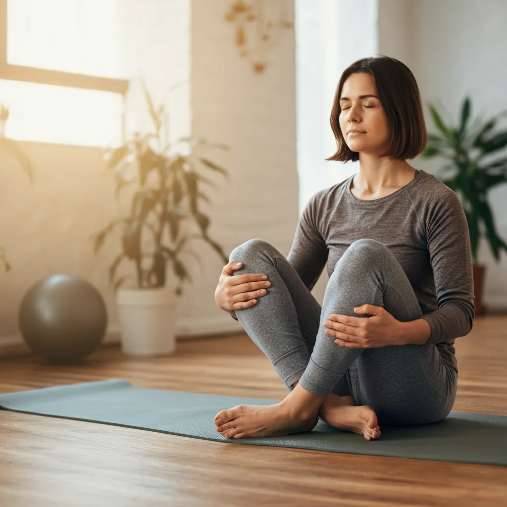 Person practicing relaxation techniques to manage anxiety related to contact lens insertion and removal.