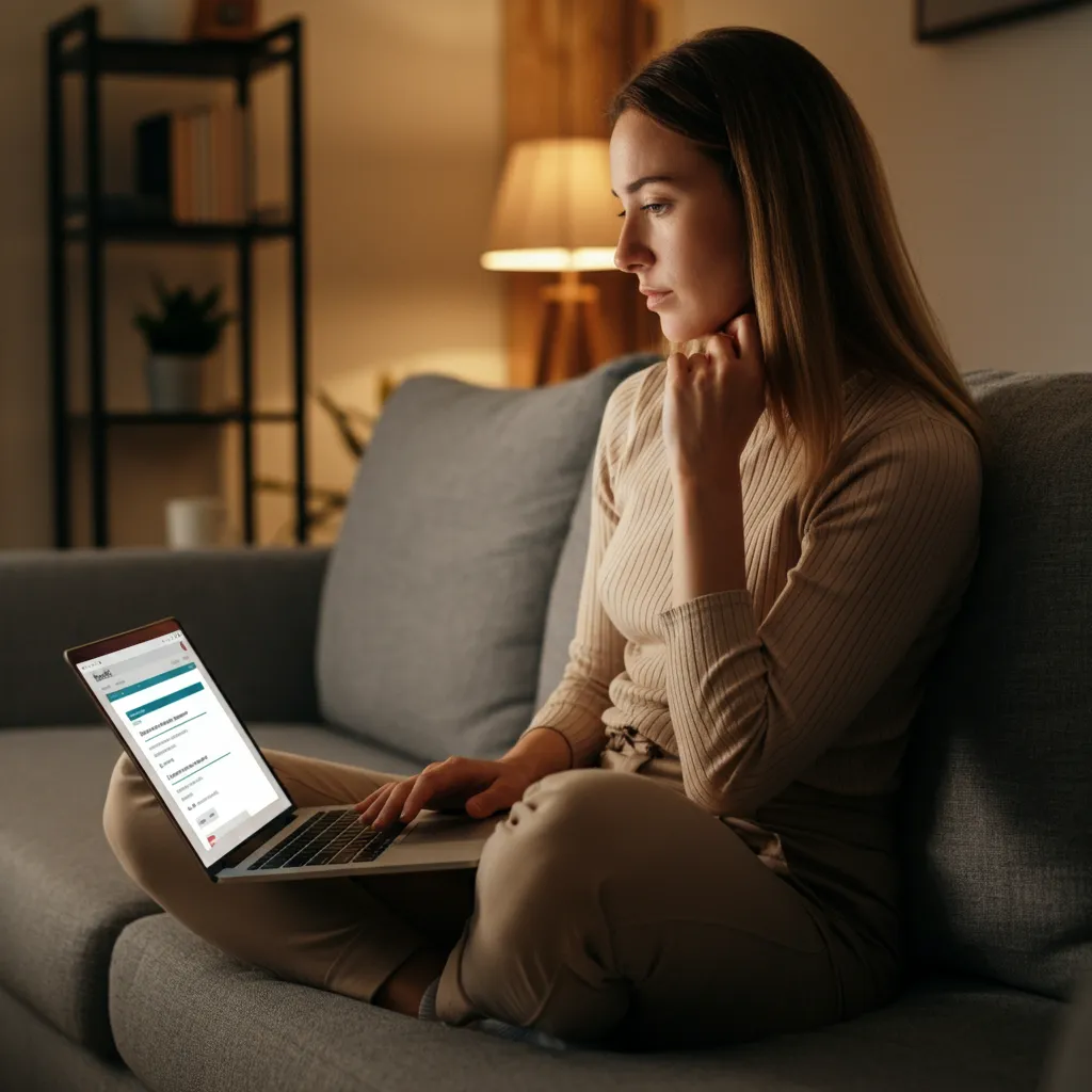 Person using a laptop to research and learn more about schizoid personality disorder testing online.