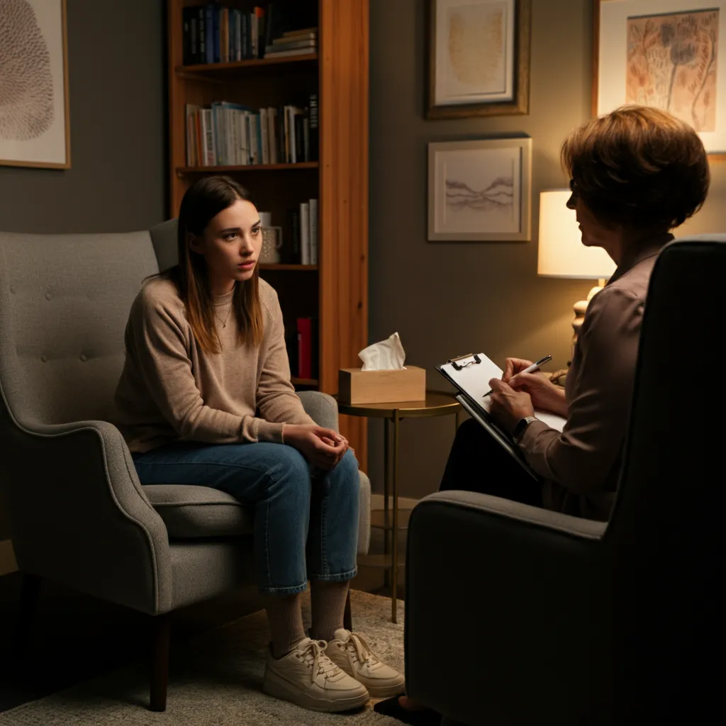 A person talking to a mental health professional, representing the importance of seeking support and diagnosis rather than relying solely on online personality tests.