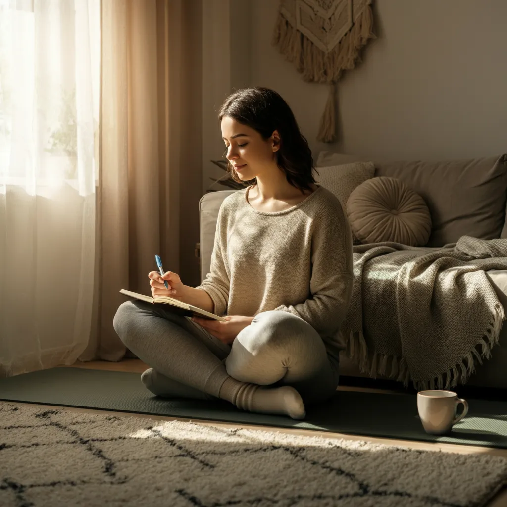 Person practicing self-care techniques for coping with repressed trauma, including journaling, mindfulness, and seeking support.