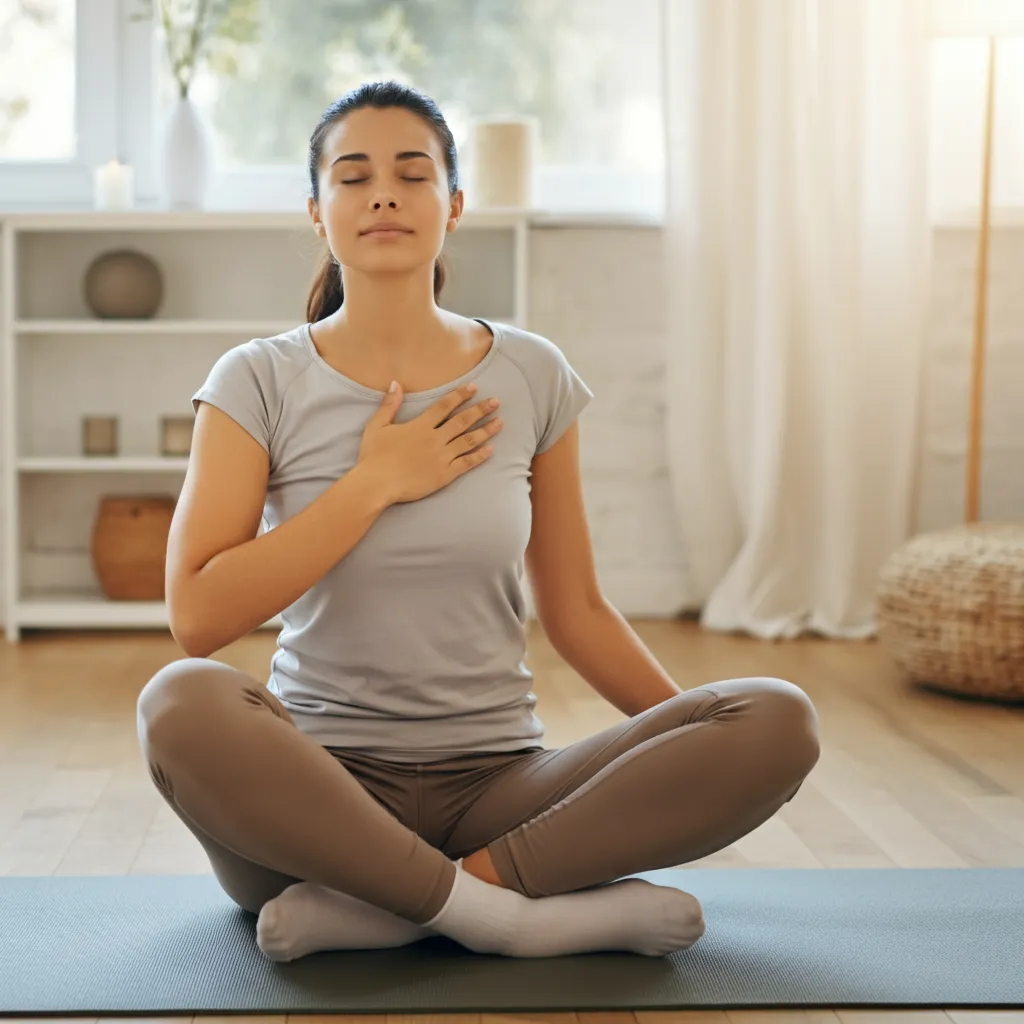 Person practicing relaxation techniques to manage their fear of mice.