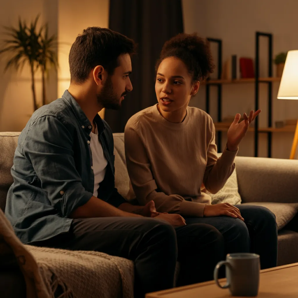 A couple engaged in deep conversation, demonstrating active listening and emotional connection, signifying emotional attachment.