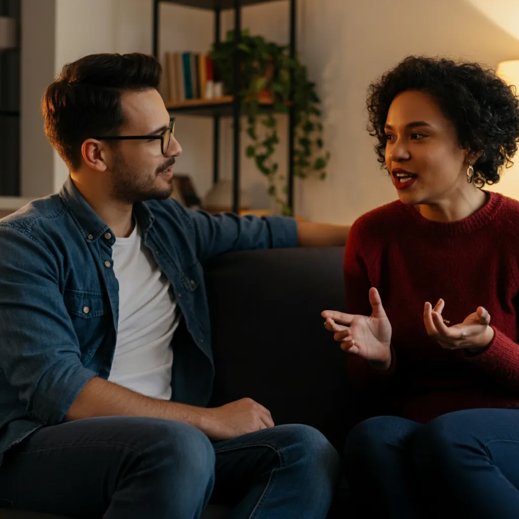 A man actively engaged in conversation, showing genuine interest in a woman's hobbies and passions, signifying emotional attraction.