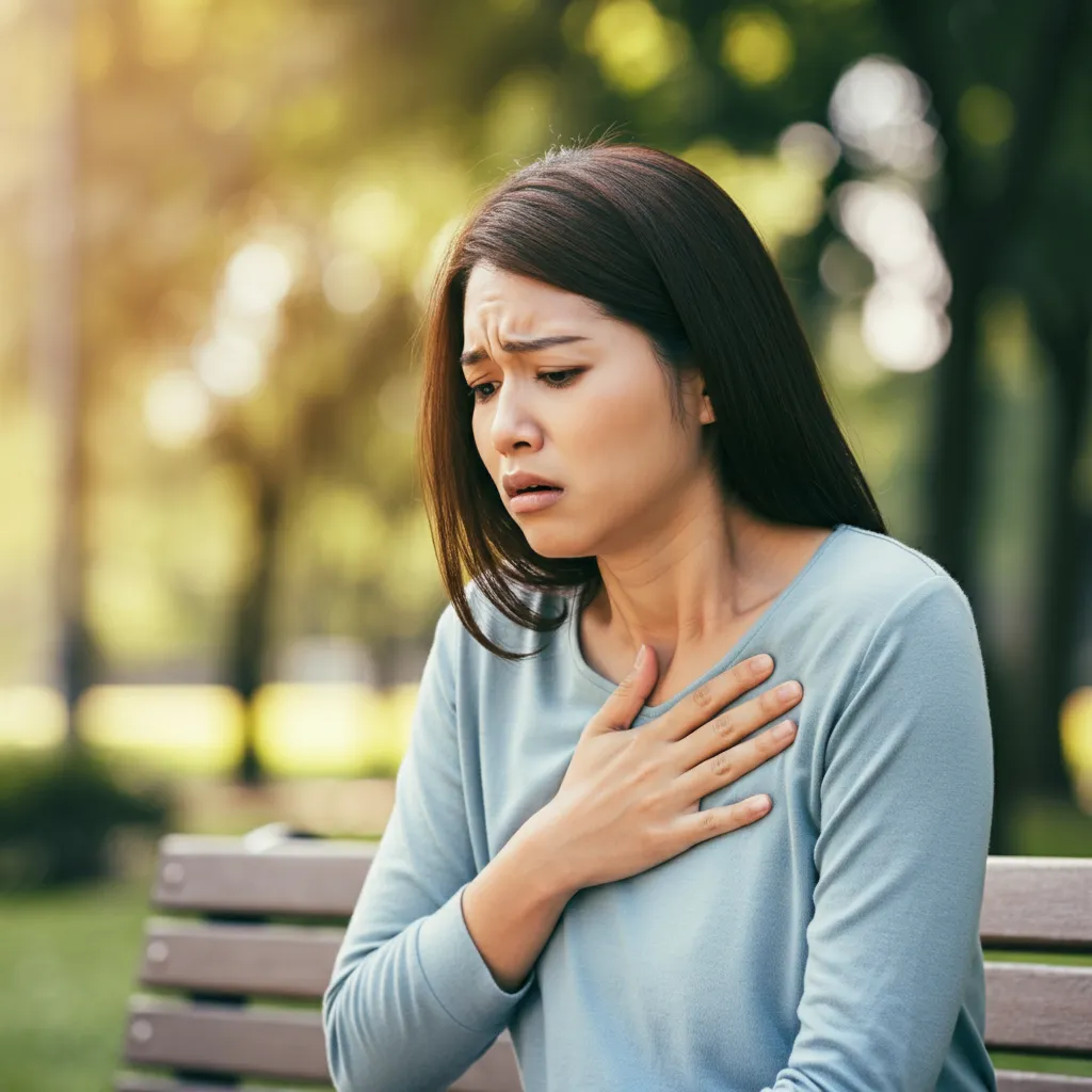 Illustration of silent panic attack symptoms, including physical reactions like heart racing and shortness of breath, as well as emotional and cognitive symptoms such as sudden fear and derealization.